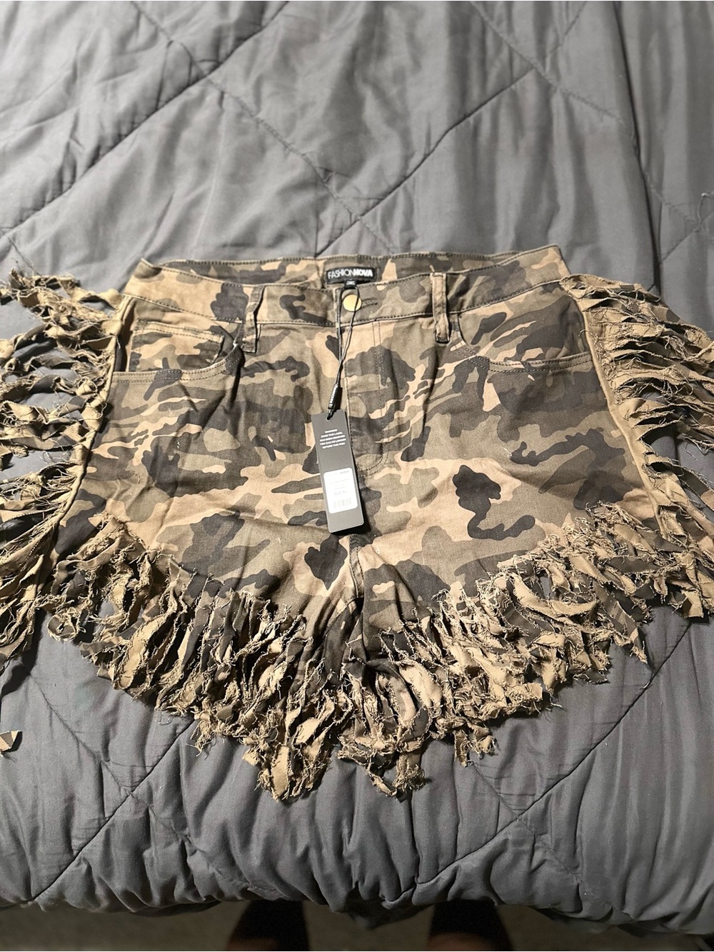 Fashion Nova Camo Fringed Jean Shorts - Tan & Brown